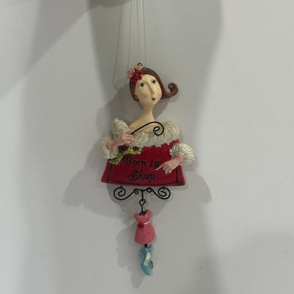 Vintage Ceramic "Born To Shop" Christmas Ornament 6" tall